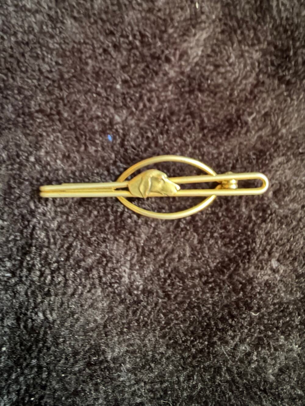 Vintage Gold Tone Dog Head Oval Tie Clip Bar Sporting Dog